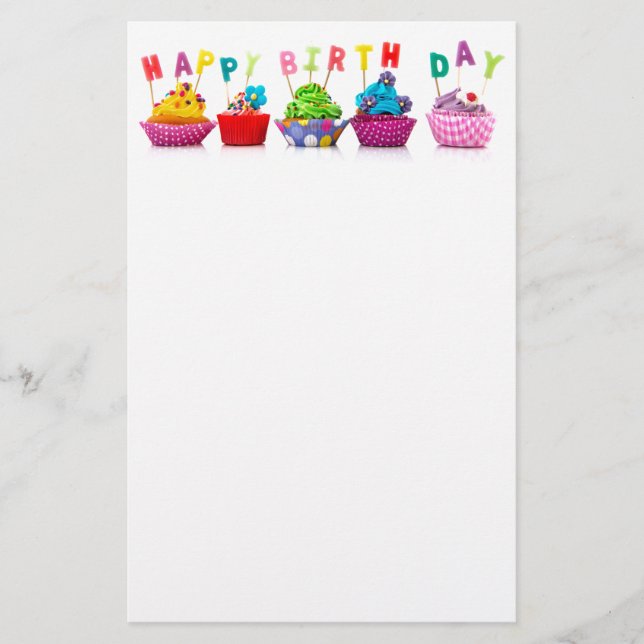 Happy Birthday Cupcakes Stationery (Front)