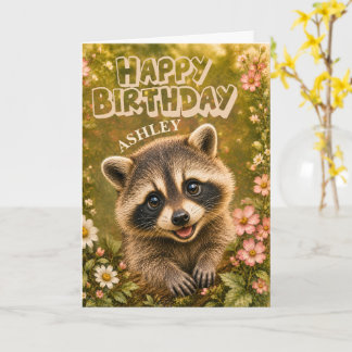 Happy Birthday Curious Racoon unisex Card, Card