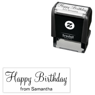 Happy Birthday Cursive Script Add From Your Name Self-inking Stamp
