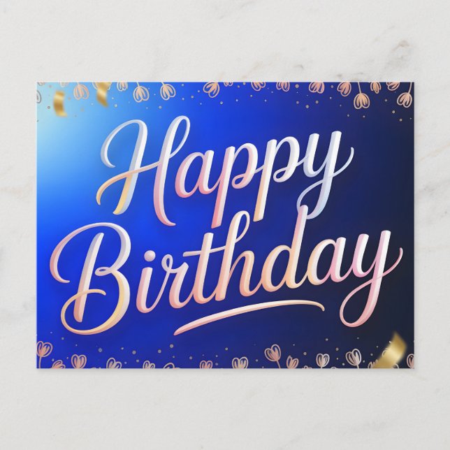 Happy Birthday Cursive Script with Golden Ribbons  Postcard (Front)