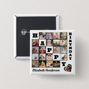 Happy Birthday Custom 21 Photo Collage Gift 15 Cm Square Badge
