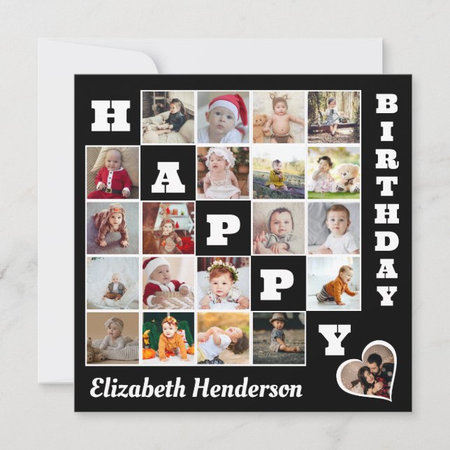 Happy Birthday Custom 21 Photo Collage Gift  Announcement (Front)