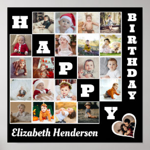 Happy Birthday Custom 21 Photo Collage Gift  Poster