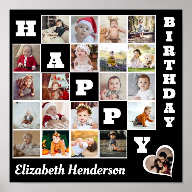 Happy Birthday Custom 21 Photo Collage Gift  Poster (Front)