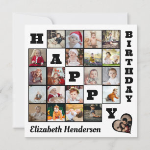 Happy Birthday Custom 21 Photo Collage Gift Thank You Card