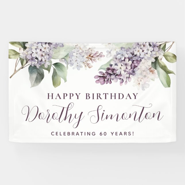 Happy Birthday Custom Banner Purple Floral 60th (Horizontal)