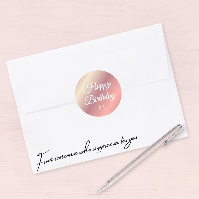   Happy Birthday Custom Initials pink Sticker (Creator Uploaded)