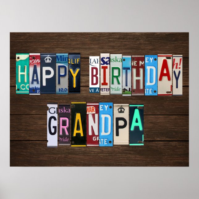Happy Birthday Custom License Plate Sign GRANDPA (Front)