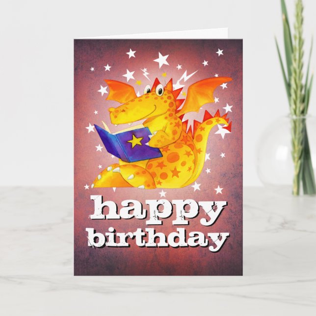 Happy Birthday! Custom Magical Kid's Dragon Card (Front)