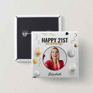 Happy Birthday Custom Modern Photo Gift 15 Cm Square Badge