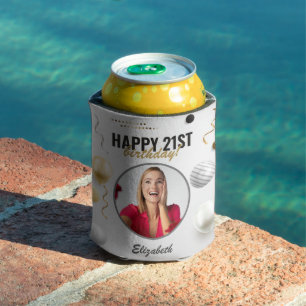 Happy Birthday Custom Modern Photo Gift Can Cooler