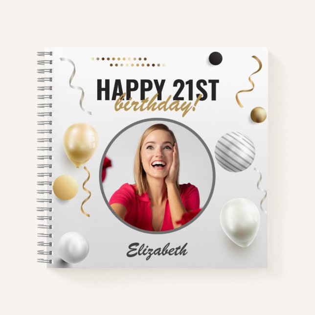 Happy Birthday Custom Modern Photo Gift Notebook (Front)