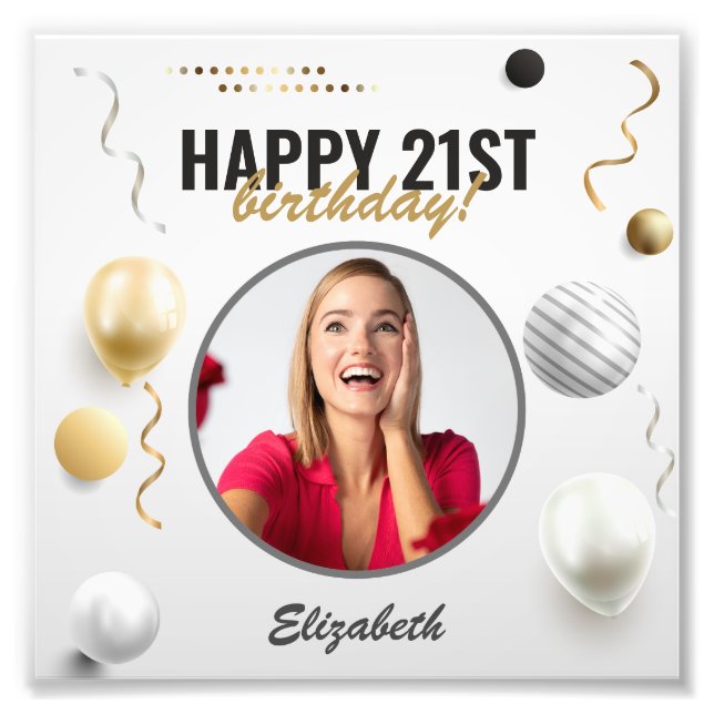 Happy Birthday Custom Modern Photo Gift Print (Front)