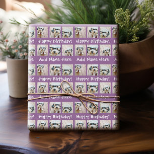 Happy Birthday Custom Name 6 Square Photo Collage Wrapping Paper