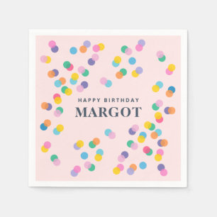 Happy Birthday Custom Name Confetti Blush Pink Napkin
