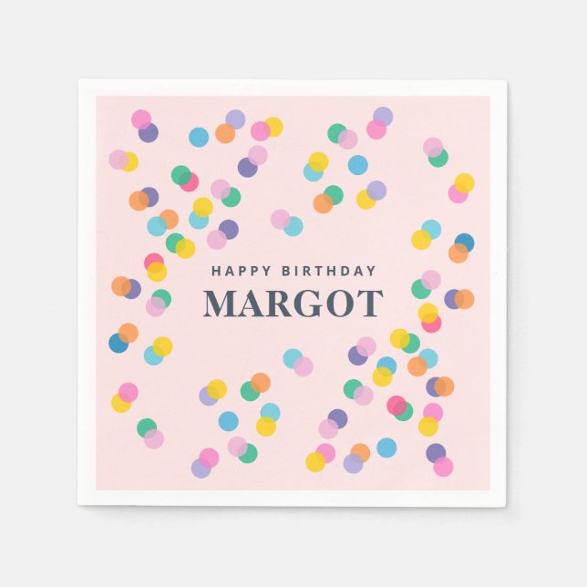 Happy Birthday Custom Name Confetti Blush Pink Napkin (Front)