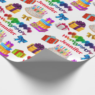 Happy Birthday Custom Name Cute and Colourful Wrapping Paper