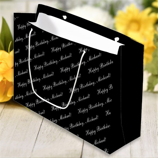Happy Birthday Custom Name Elegant Large Gift Bag (Creator Uploaded)