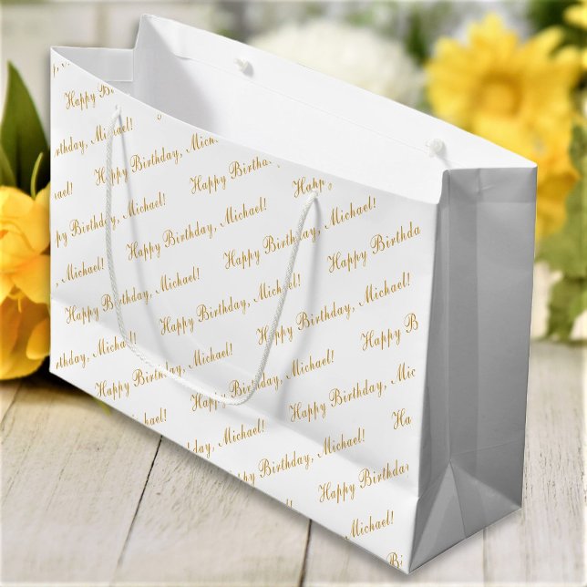 Happy Birthday Custom Name Elegant Large Gift Bag (Creator Uploaded)
