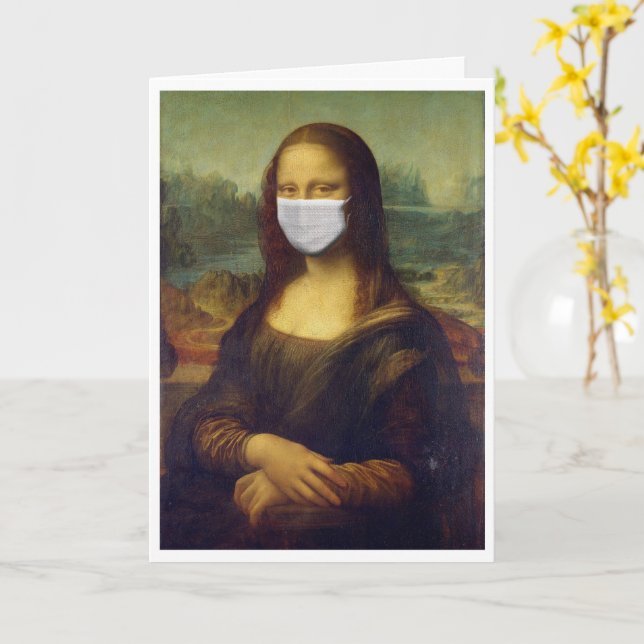Happy Birthday Custom Name Face Mask Mona Lisa Card (Yellow Flower)