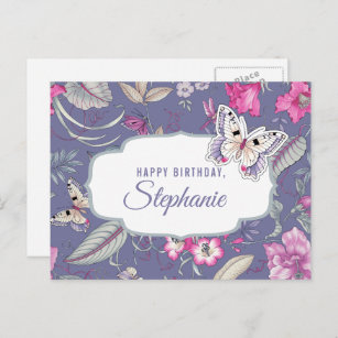 Happy Birthday. Custom Name   Flowers & Butterfly Postcard