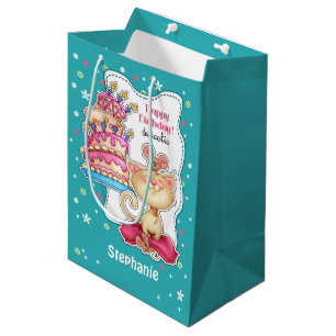 Happy Birthday.Custom Name Funny Kitty and Mice Medium Gift Bag