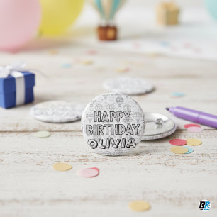 Happy Birthday Custom Name Hot Air Balloon 15 Cm Square Badge