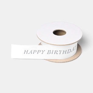 Happy Birthday Custom Name   Metallic Silver Colou Satin Ribbon