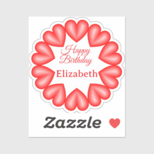 Happy birthday custom name red hearts circle frame