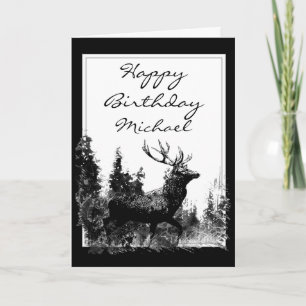 Happy Birthday Custom Name Vintage Stag, Deer Card