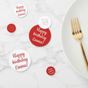 Happy Birthday - Custom Personalised Red & White Confetti