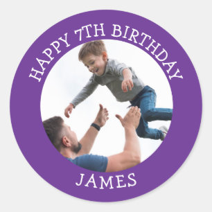 Happy Birthday Custom Photo Age Name Classic Round Sticker