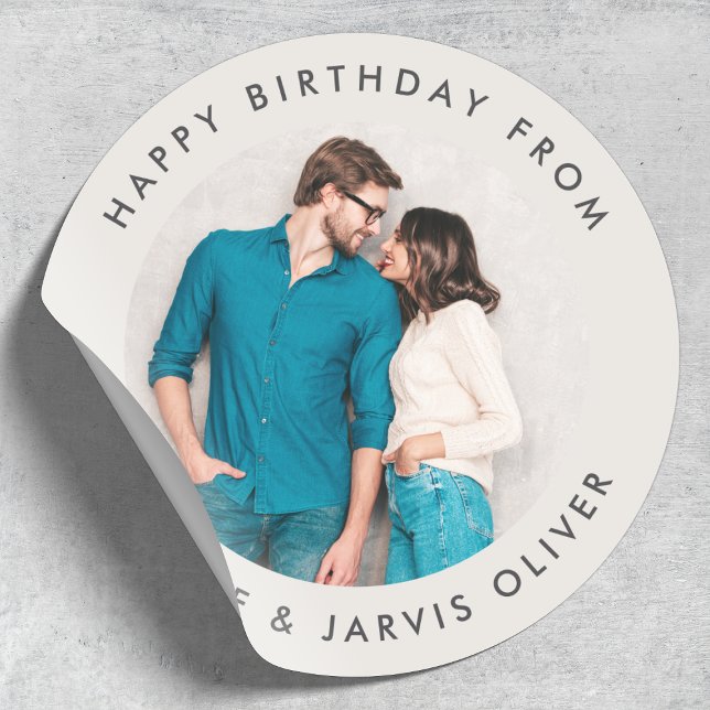 Happy Birthday Custom Photo Classic Round Sticker (Creator Uploaded)