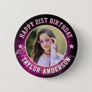 Happy Birthday Custom Photo Cool Retro Bootleg 6 Cm Round Badge