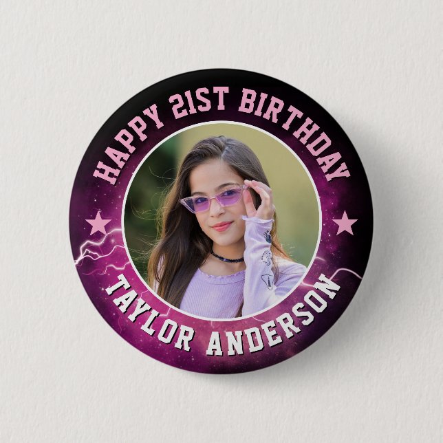 Happy Birthday Custom Photo Cool Retro Bootleg 6 Cm Round Badge (Front)