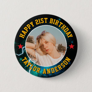 Happy Birthday Custom Photo Cool Retro Bootleg 6 Cm Round Badge
