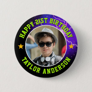 Happy Birthday Custom Photo Cool Retro Bootleg 6 Cm Round Badge