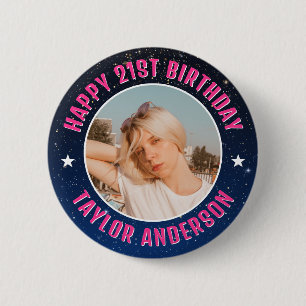 Happy Birthday Custom Photo Cosmic Galaxy 6 Cm Round Badge