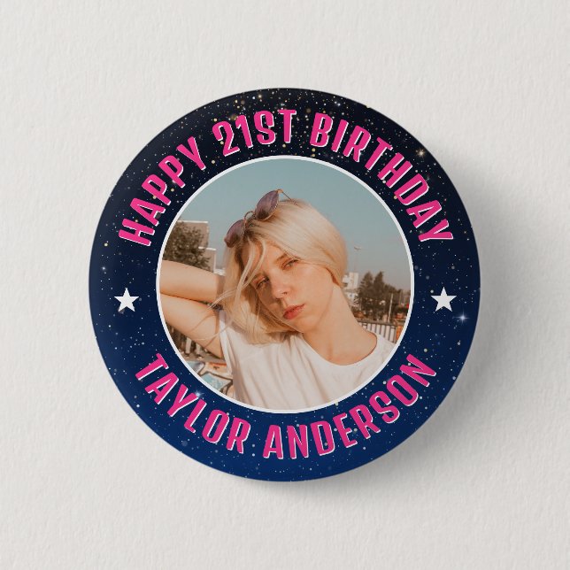 Happy Birthday Custom Photo Cosmic Galaxy 6 Cm Round Badge (Front)