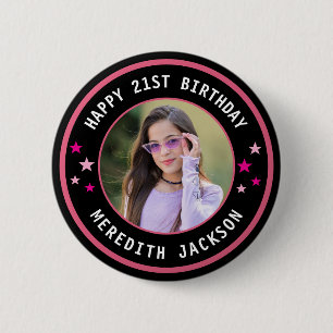 Happy Birthday Custom Photo Cute Pink Personalised 6 Cm Round Badge