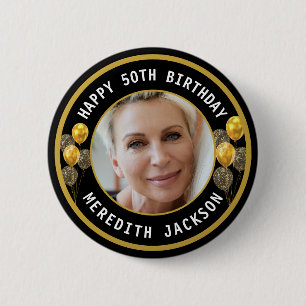 Happy Birthday Custom Photo Elegant Personalised 6 Cm Round Badge