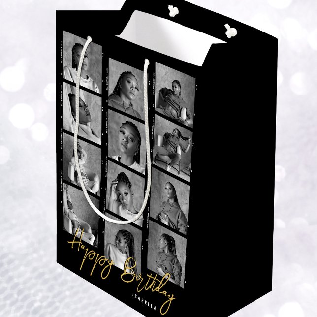Happy Birthday Custom Photo Film Strip Black Medium Gift Bag (Creator Uploaded)