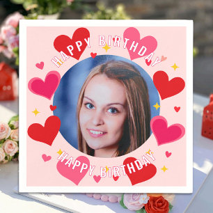 Happy Birthday Custom Photo Hearts Personalised Napkin
