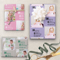Happy Birthday Custom Photo Pink Lavender Set of 3