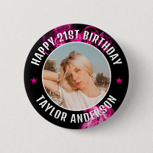 Happy Birthday Custom Photo Pink Smoky Effect 6 Cm Round Badge