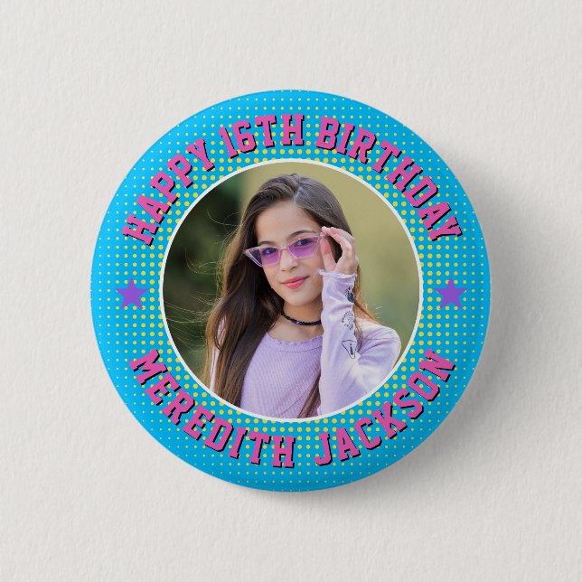 Happy Birthday Custom Photo Retro Personalised 6 Cm Round Badge (Front)
