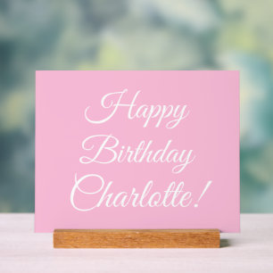Happy Birthday custom script name text light pink Acrylic Sign