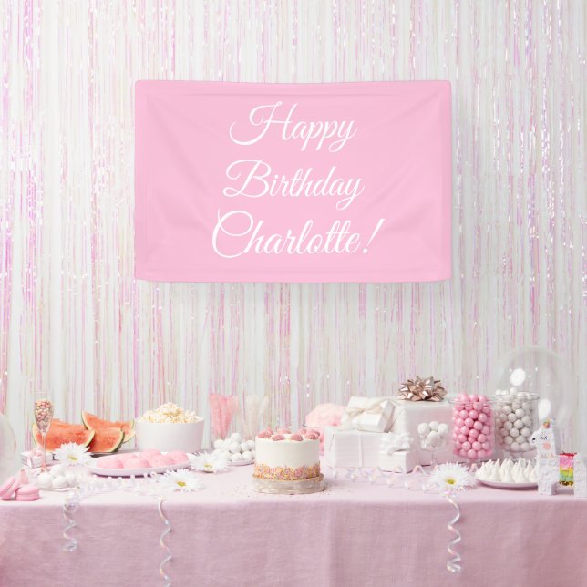 Happy Birthday custom script name text light pink Banner (Party)