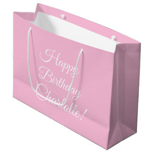 Happy Birthday custom script name text light pink Large Gift Bag