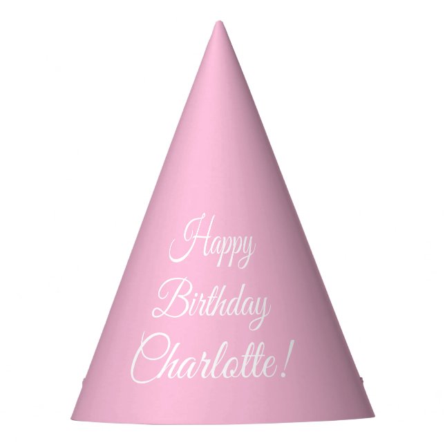 Happy Birthday custom script name text light pink Party Hat (Front)